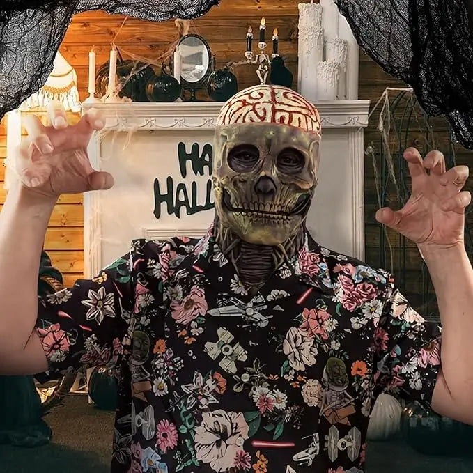 🔥Skeleton Mask with Exposed Brain – Total Impact!🔥(🎃 Early Halloween Deal 🎃)